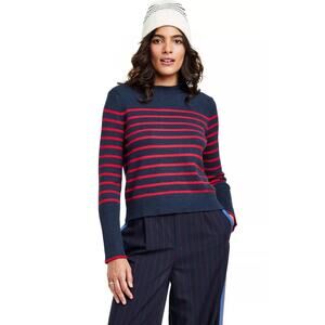 La Ligne Womens Mini Marin Sweater Striped Wool Cashmere Blend Red Blue Size M